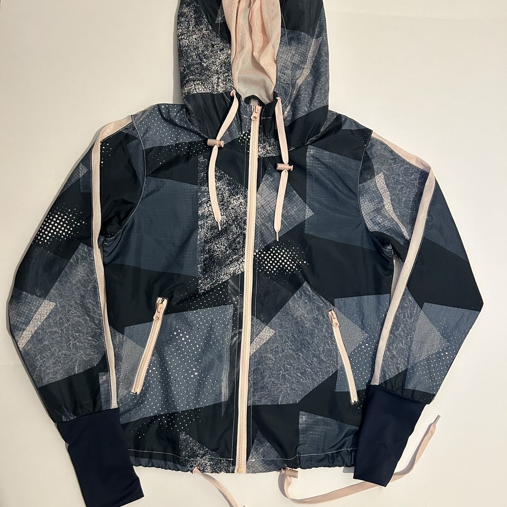 ZYIA Active Womens Trainer Jacket XS Abstract Navy Blue Lightweight Full Zip